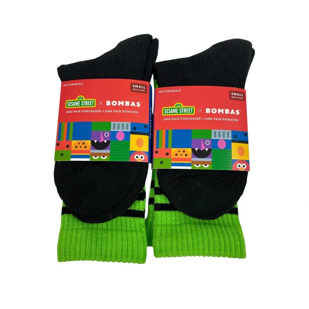 Bombas NEW Sesame Street Oscar the Grouch Socks Kids S Green/ Black 2 pair lot